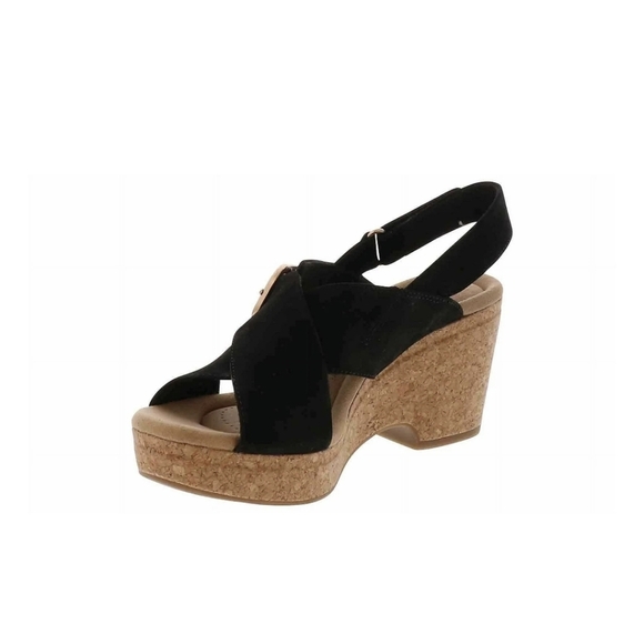 ✨️NIB✨️Clarks Giselle Dove Womens Black Wedge Sandals with Cork Heel SIZE 7.5W - Picture 4 of 10